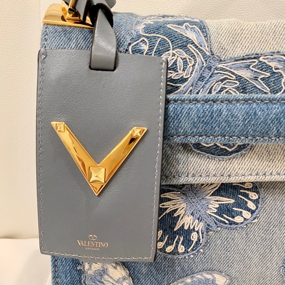 VALENTINO Denim Butterfly Applique Bag - Picture 2 of 8